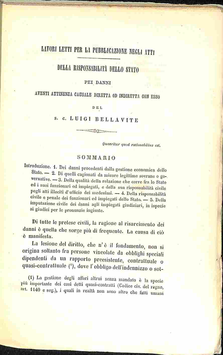 Della responsabilità dello Stato pei danni aventi attinenzacausale diretta o indiretta con esso